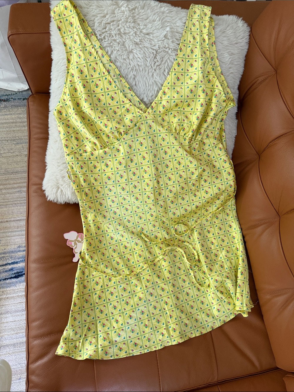 PINK Victoria's Secret Yellow Floral V-Neck Slip Chemise